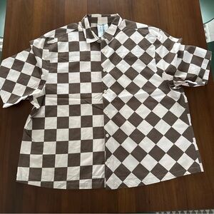 Collusion ASOS Brown and Light Pink Checkered Men's Short Sleeve Button Up Shirt